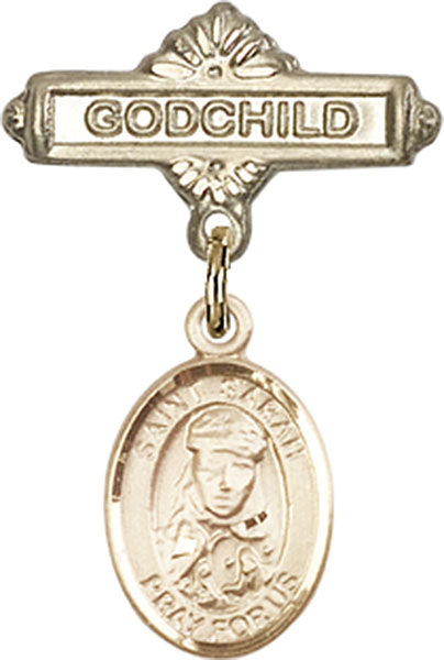 14kt Gold Filled Baby Badge with St. Sarah Charm and Godchild Badge Pin