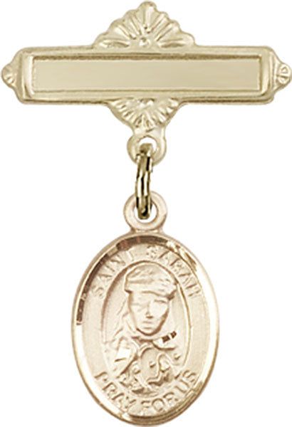 14kt Gold Baby Badge with St. Sarah Charm and Polished Badge Pin