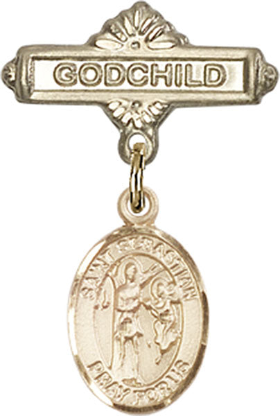 14kt Gold Filled Baby Badge with St. Sebastian Charm and Godchild Badge Pin
