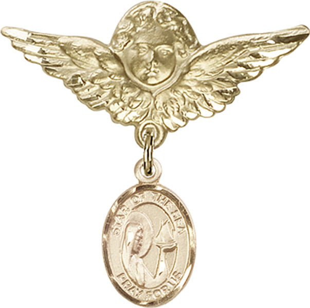 14kt Gold Filled Baby Badge with O/L Star of the Sea Charm and Angel w/Wings Badge Pin