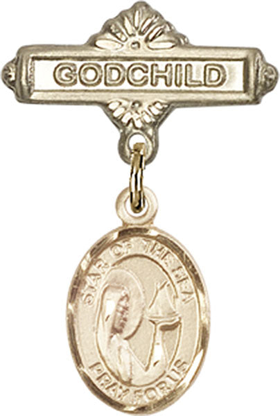 14kt Gold Filled Baby Badge with O/L Star of the Sea Charm and Godchild Badge Pin