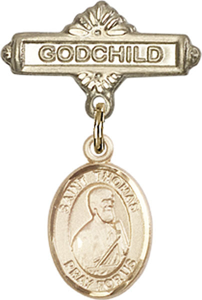 14kt Gold Baby Badge with St. Thomas the Apostle Charm and Godchild Badge Pin