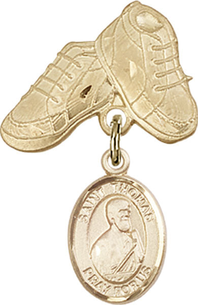 14kt Gold Baby Badge with St. Thomas the Apostle Charm and Baby Boots Pin