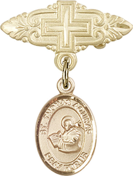 14kt Gold Filled Baby Badge with St. Thomas Aquinas Charm and Badge Pin with Cross