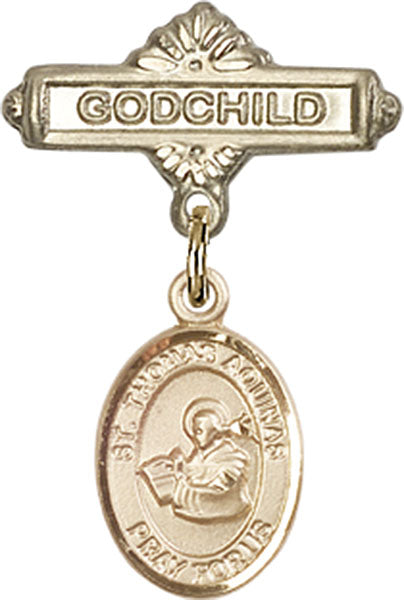 14kt Gold Filled Baby Badge with St. Thomas Aquinas Charm and Godchild Badge Pin