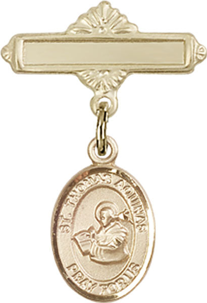 14kt Gold Baby Badge with St. Thomas Aquinas Charm and Polished Badge Pin