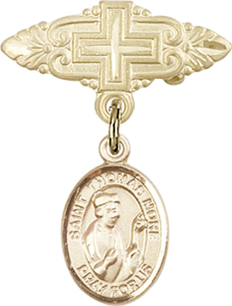 14kt Gold Filled Baby Badge with St. Thomas More Charm and Badge Pin with Cross