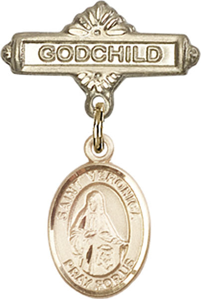 14kt Gold Filled Baby Badge with St. Veronica Charm and Godchild Badge Pin
