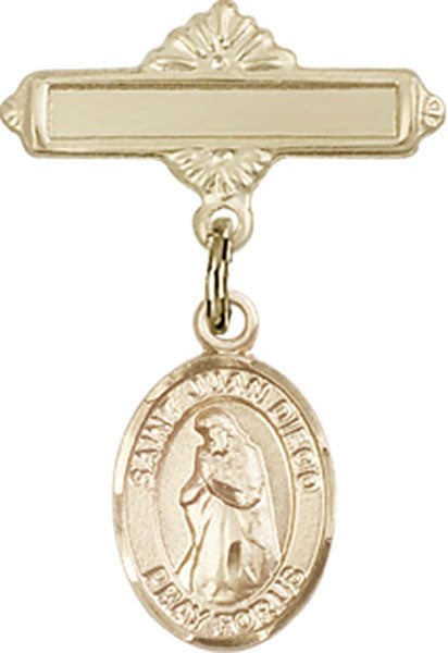 14kt Gold Filled Baby Badge with St. Juan Diego Charm and Polished Badge Pin