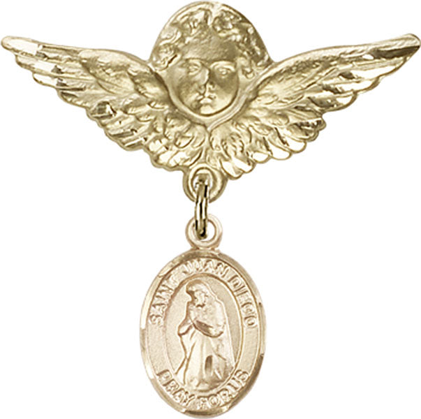 14kt Gold Filled Baby Badge with St. Juan Diego Charm and Angel w/Wings Badge Pin