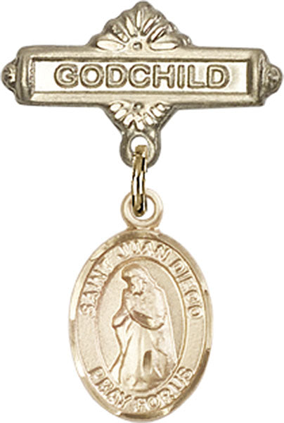 14kt Gold Baby Badge with St. Juan Diego Charm and Godchild Badge Pin