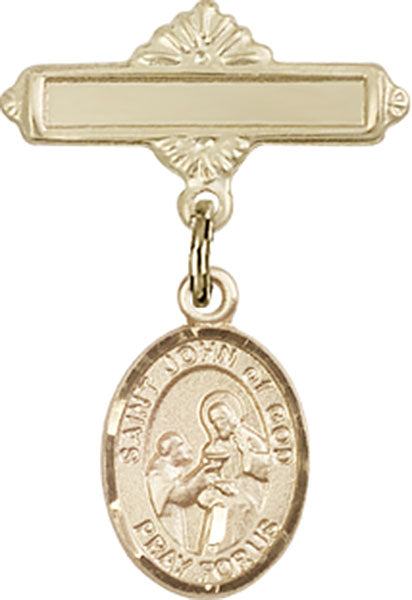 14kt Gold Filled Baby Badge with St. John of God Charm and Polished Badge Pin