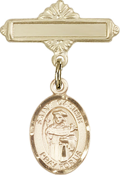 14kt Gold Filled Baby Badge with St. Casimir of Poland Charm and Polished Badge Pin