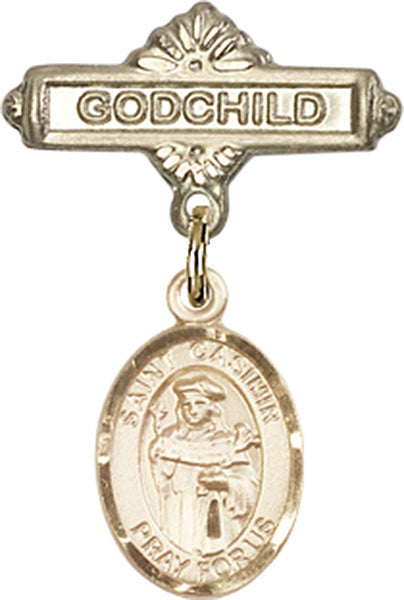 14kt Gold Filled Baby Badge with St. Casimir of Poland Charm and Godchild Badge Pin