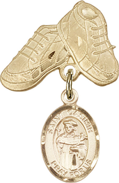 14kt Gold Filled Baby Badge with St. Casimir of Poland Charm and Baby Boots Pin