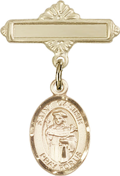 14kt Gold Baby Badge with St. Casimir of Poland Charm and Polished Badge Pin