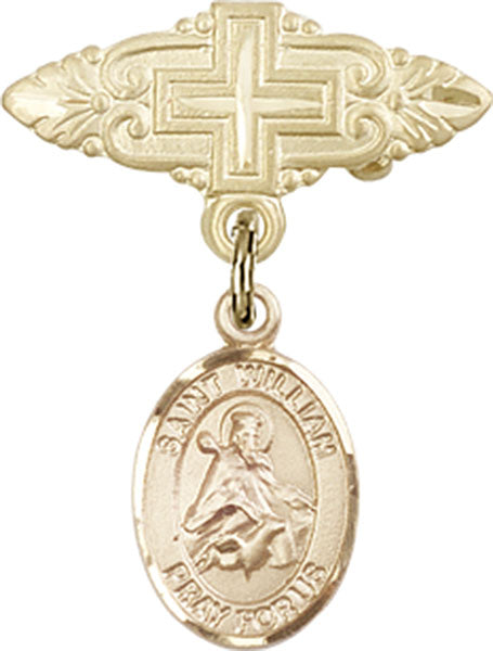 14kt Gold Filled Baby Badge with St. William of Rochester Charm and Badge Pin with Cross