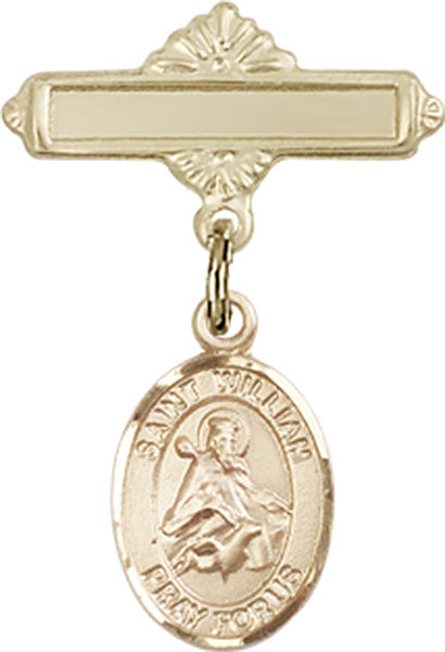 14kt Gold Baby Badge with St. William of Rochester Charm and Polished Badge Pin