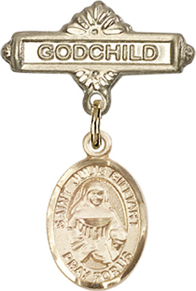 14kt Gold Filled Baby Badge with St. Julie Billiart Charm and Godchild Badge Pin