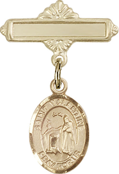 14kt Gold Filled Baby Badge with St. Valentine of Rome Charm and Polished Badge Pin