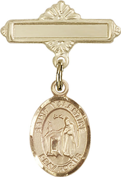 14kt Gold Baby Badge with St. Valentine of Rome Charm and Polished Badge Pin