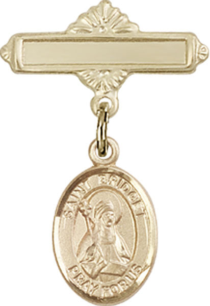 14kt Gold Filled Baby Badge with St. Bridget of Sweden Charm and Polished Badge Pin