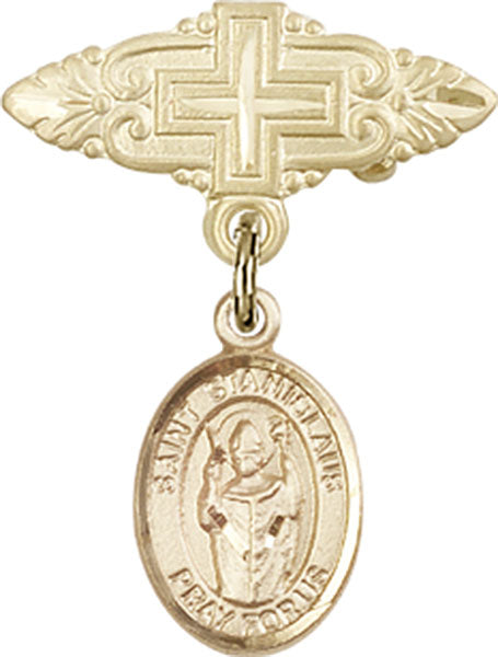14kt Gold Filled Baby Badge with St. Stanislaus Charm and Badge Pin with Cross