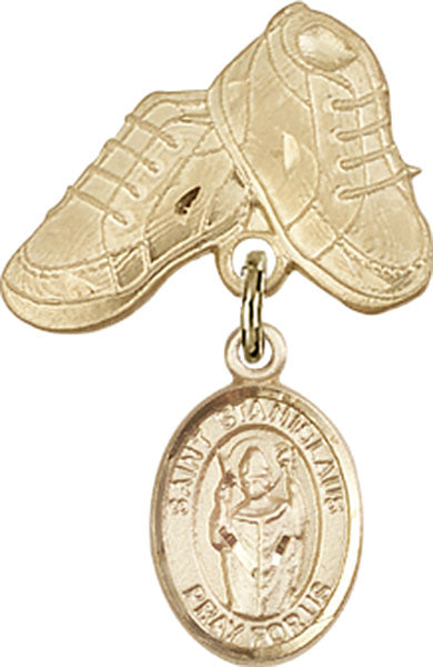 14kt Gold Filled Baby Badge with St. Stanislaus Charm and Baby Boots Pin