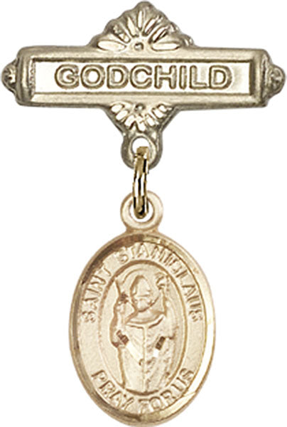14kt Gold Baby Badge with St. Stanislaus Charm and Godchild Badge Pin