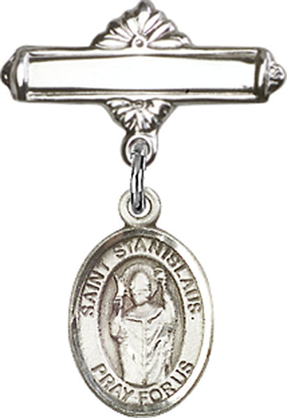 Sterling Silver Baby Badge with St. Stanislaus Charm and Polished Badge Pin
