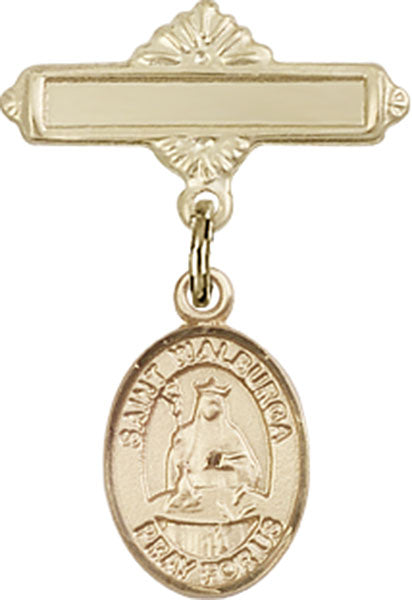 14kt Gold Filled Baby Badge with St. Walburga Charm and Polished Badge Pin