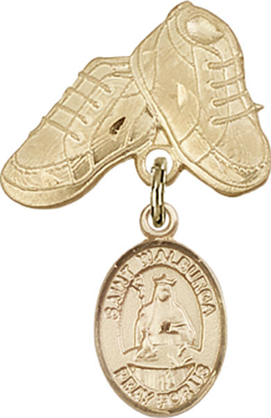 14kt Gold Filled Baby Badge with St. Walburga Charm and Baby Boots Pin