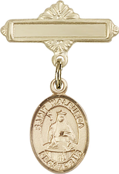 14kt Gold Baby Badge with St. Walburga Charm and Polished Badge Pin