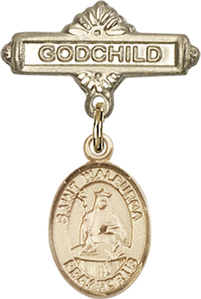 14kt Gold Baby Badge with St. Walburga Charm and Godchild Badge Pin