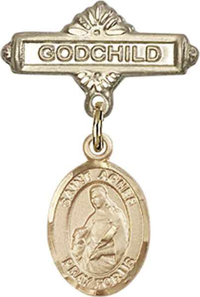 14kt Gold Filled Baby Badge with St. Agnes of Rome Charm and Godchild Badge Pin