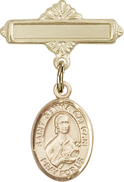 14kt Gold Filled Baby Badge with St. Gemma Galgani Charm and Polished Badge Pin