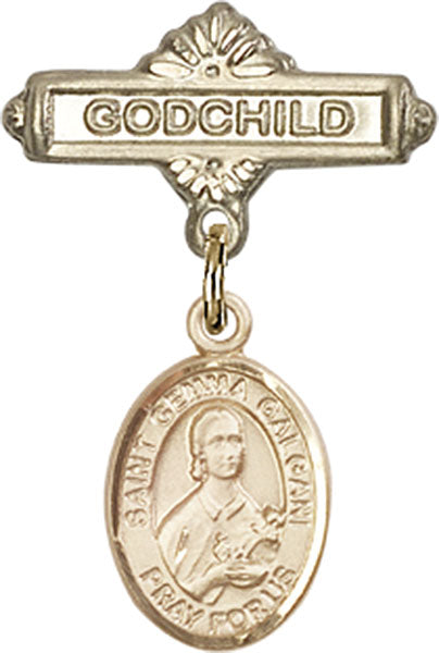 14kt Gold Filled Baby Badge with St. Gemma Galgani Charm and Godchild Badge Pin