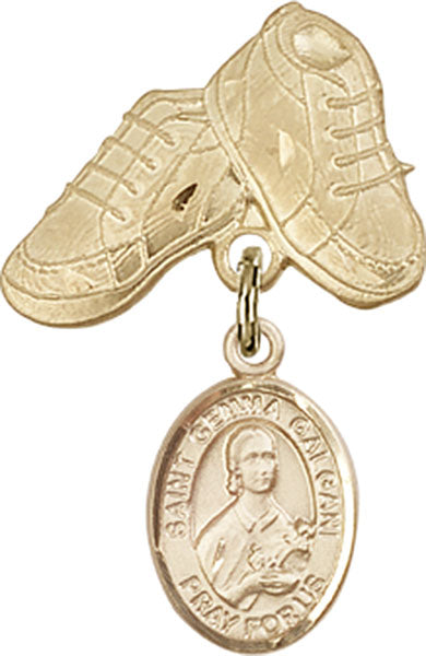 14kt Gold Filled Baby Badge with St. Gemma Galgani Charm and Baby Boots Pin