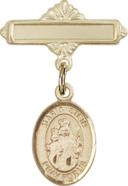 14kt Gold Filled Baby Badge with Maria Stein Charm and Polished Badge Pin