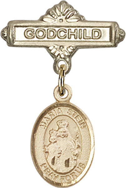 14kt Gold Filled Baby Badge with Maria Stein Charm and Godchild Badge Pin