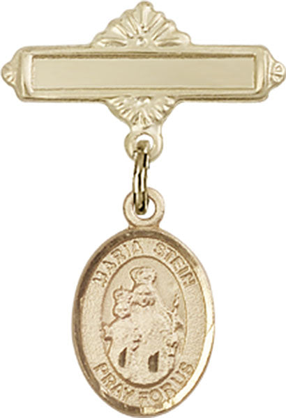 14kt Gold Baby Badge with Maria Stein Charm and Polished Badge Pin