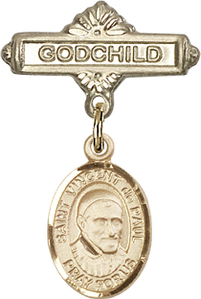 14kt Gold Filled Baby Badge with St. Vincent de Paul Charm and Godchild Badge Pin