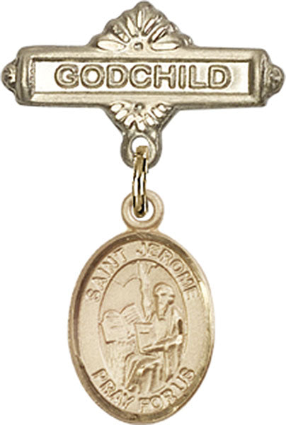 14kt Gold Filled Baby Badge with St. Jerome Charm and Godchild Badge Pin