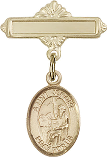 14kt Gold Baby Badge with St. Jerome Charm and Polished Badge Pin