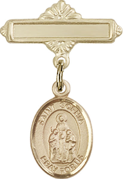14kt Gold Filled Baby Badge with St. Sophia Charm and Polished Badge Pin