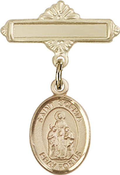 14kt Gold Baby Badge with St. Sophia Charm and Polished Badge Pin