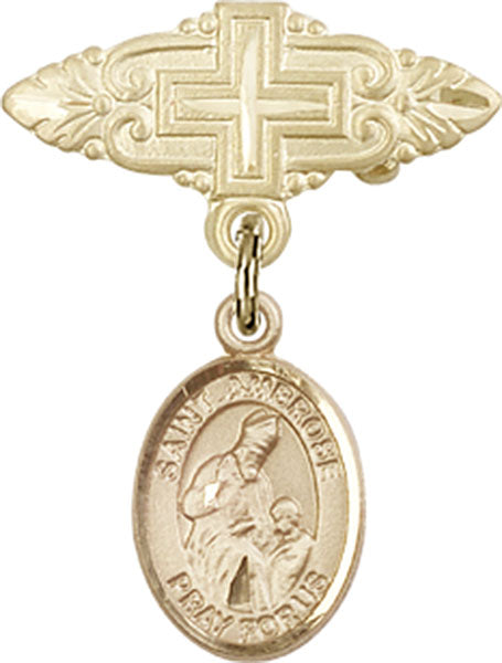 14kt Gold Filled Baby Badge with St. Ambrose Charm and Badge Pin with Cross