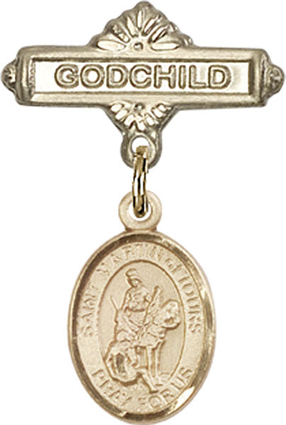 14kt Gold Filled Baby Badge with St. Martin of Tours Charm and Godchild Badge Pin