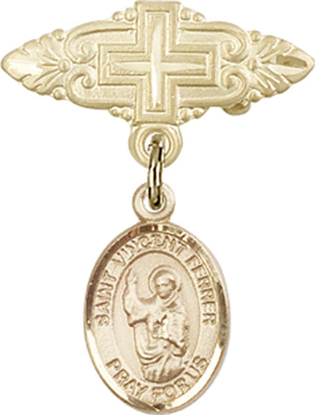 14kt Gold Filled Baby Badge with St. Vincent Ferrer Charm and Badge Pin with Cross