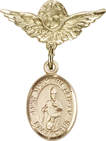 14kt Gold Filled Baby Badge with St. Augustine of Hippo Charm and Angel w/Wings Badge Pin